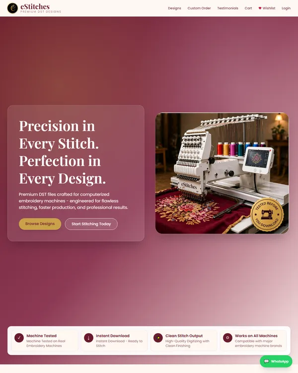 eStitches website designed by WebSamrat Technologies
