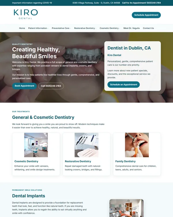 Kiro Dental website designed by WebSamrat Technologies